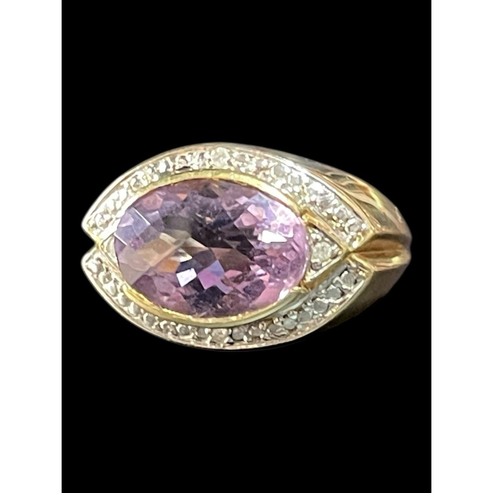 Vintage 14k Gold Diamond And Amethyst Ring 7 Grams Size 7