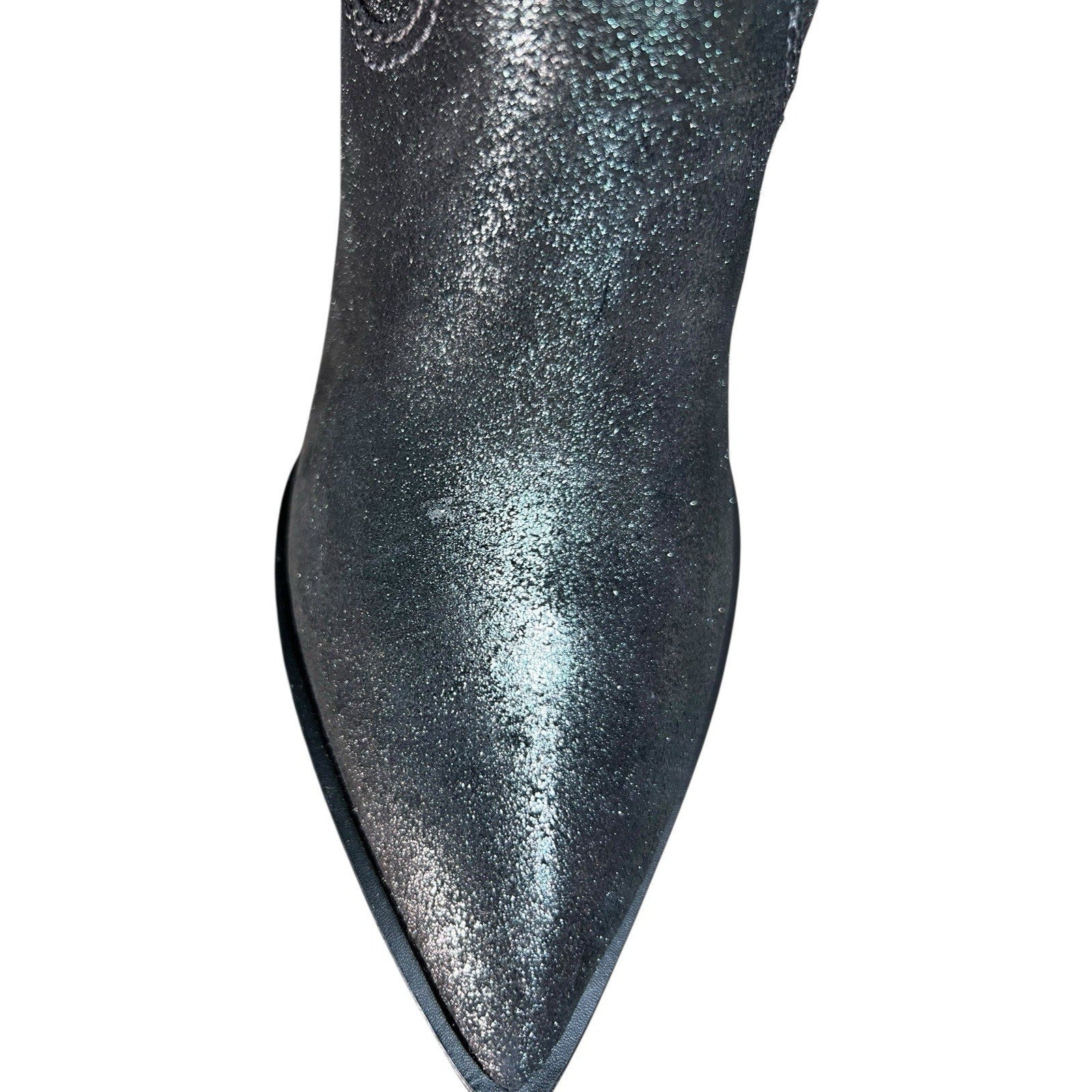 Larroude Louise Boots in Shine Graphite Metallic Suede Leather Size 8.5