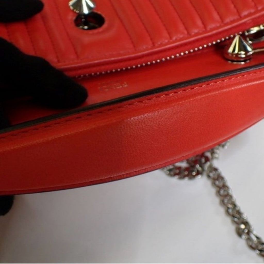 Fendi Dotcon Orange Leather Quilted Shoulder Bag