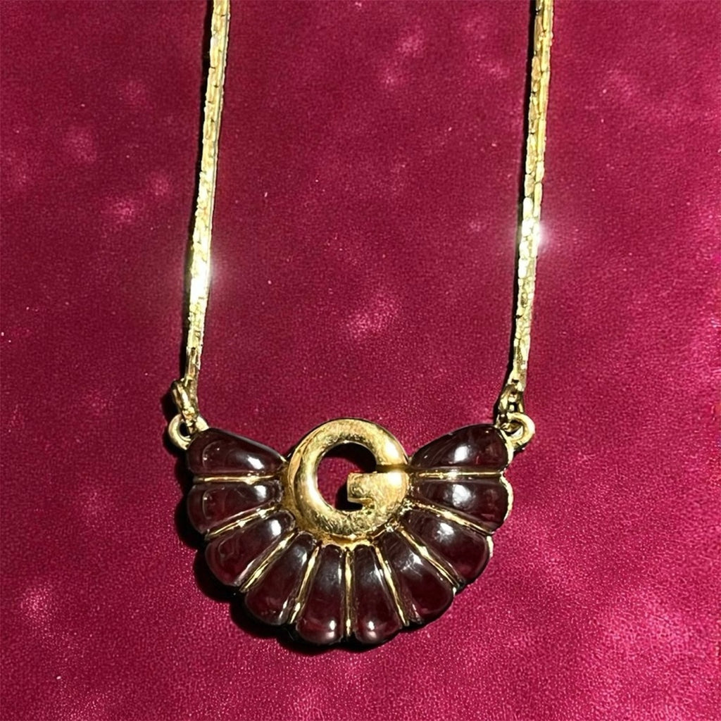 Givenchy Gold Necklace with Maroon Cabochons 14 in Chain