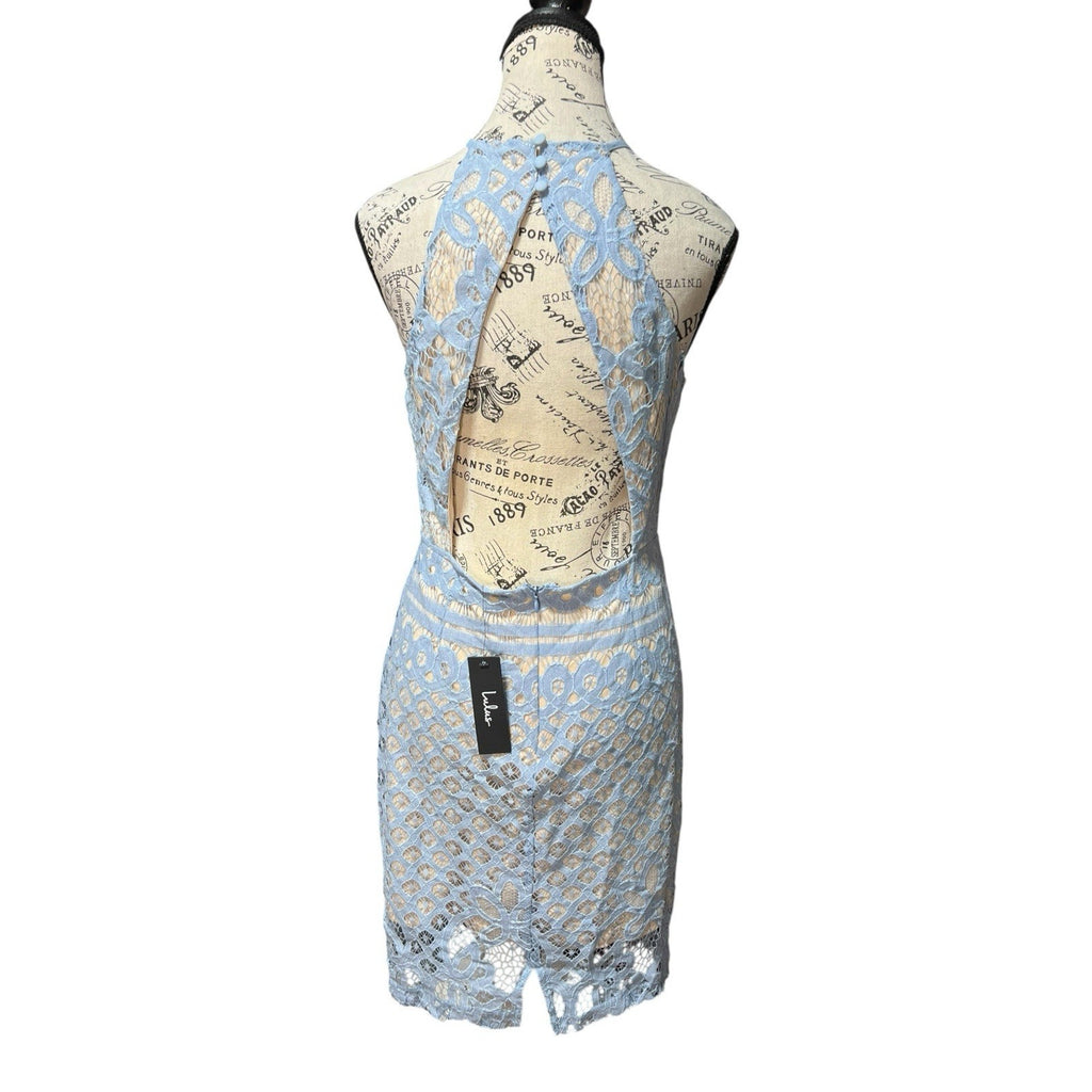 Lulus Steal a Kiss Light Blue Lace Cutout Body-Con Dress Size M NWT