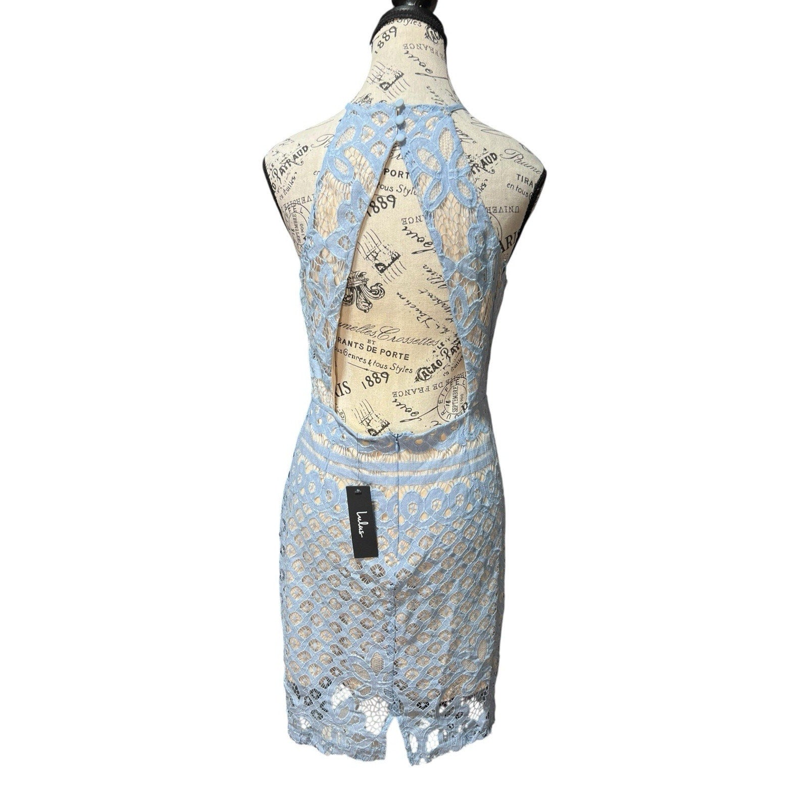 Lulus Steal a Kiss Light Blue Lace Cutout Body-Con Dress Size M NWT