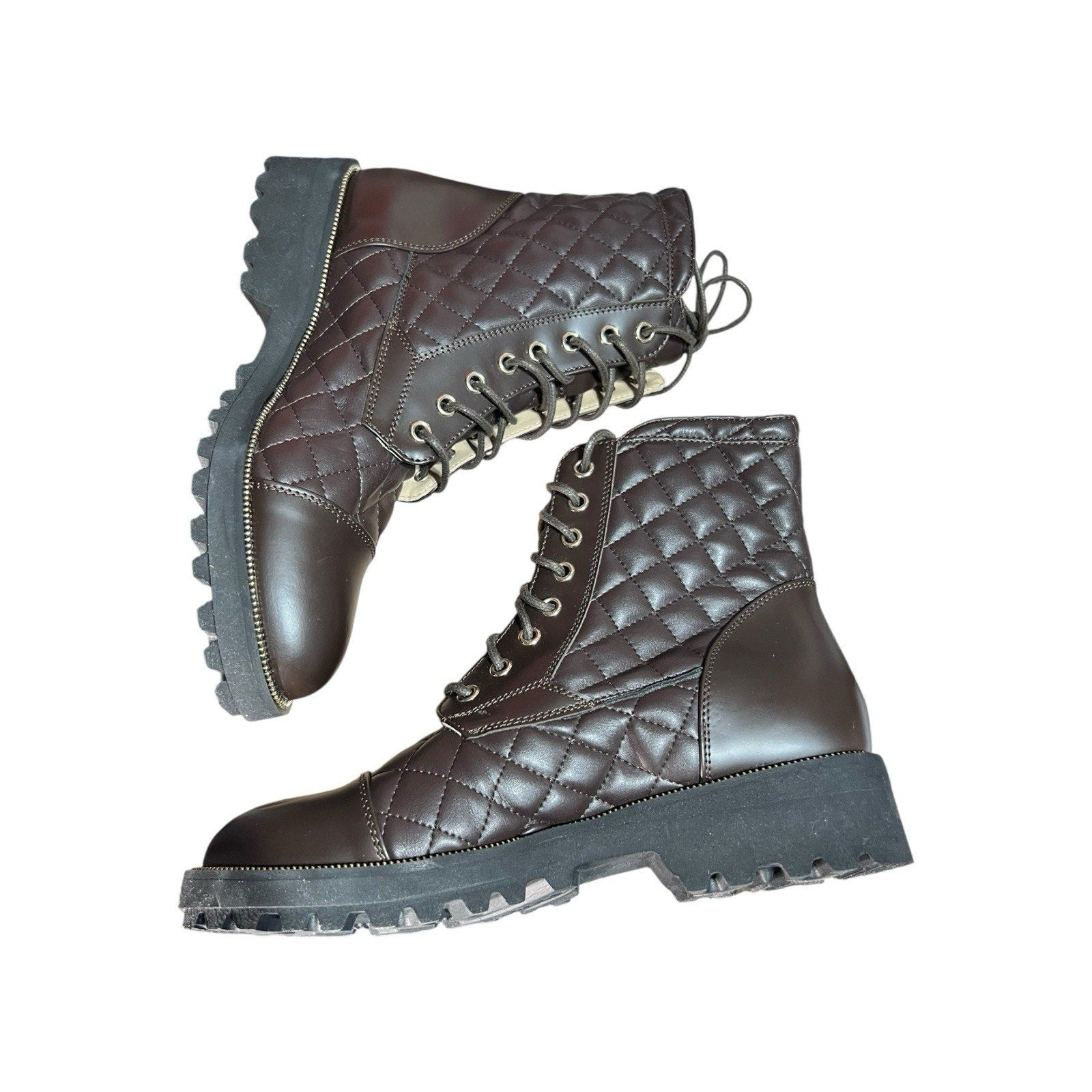Ron White Tiffany Combat Boot Brown Calf Leather Women’s Shoe Size 7.5