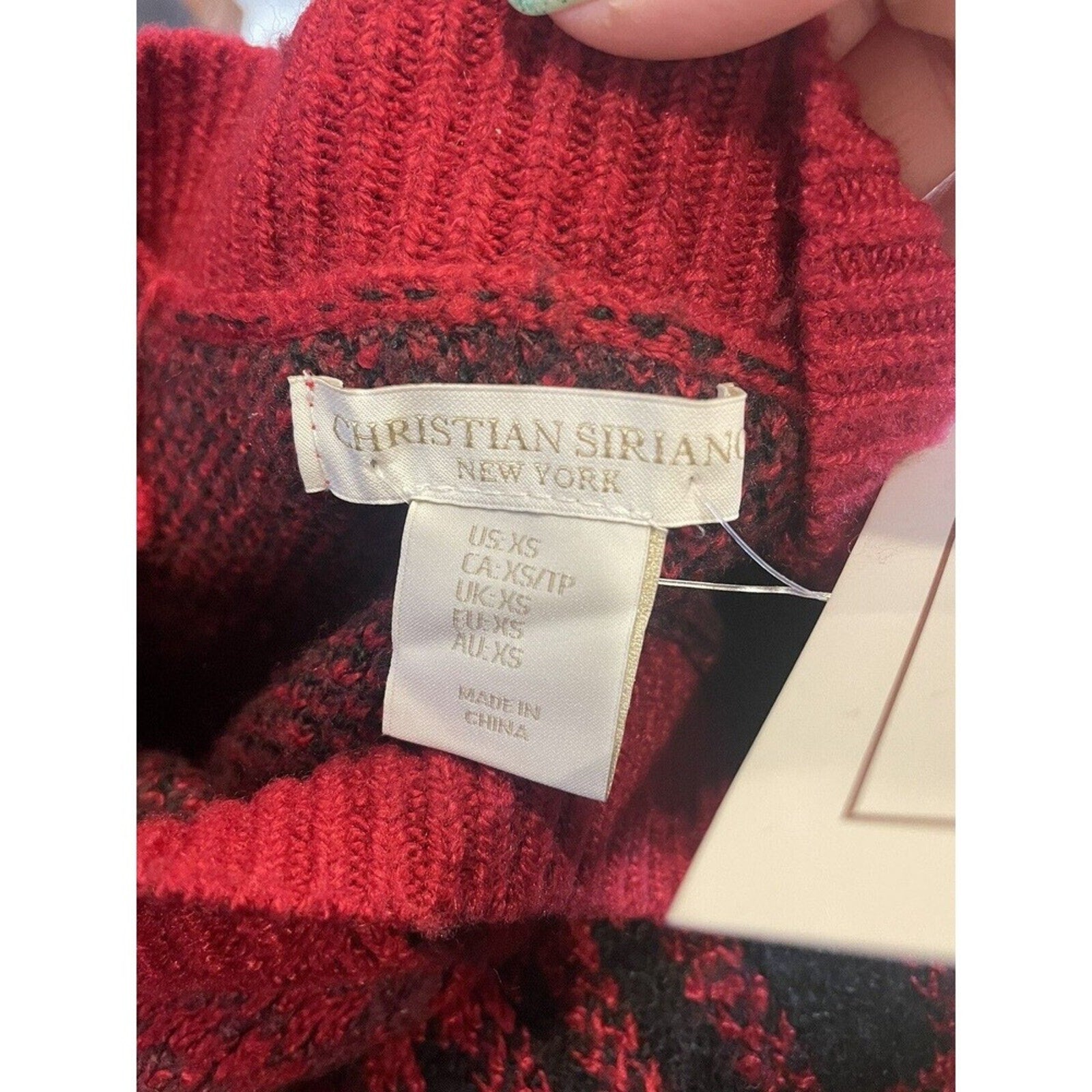 Christian Siriano New York Sweater With‎ Beannie Red and Black NWT Women's XS