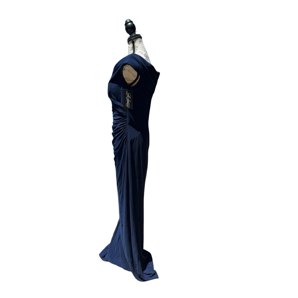 La Femme ruched off-the-shoulder formal gown Navy Blue New Size 10