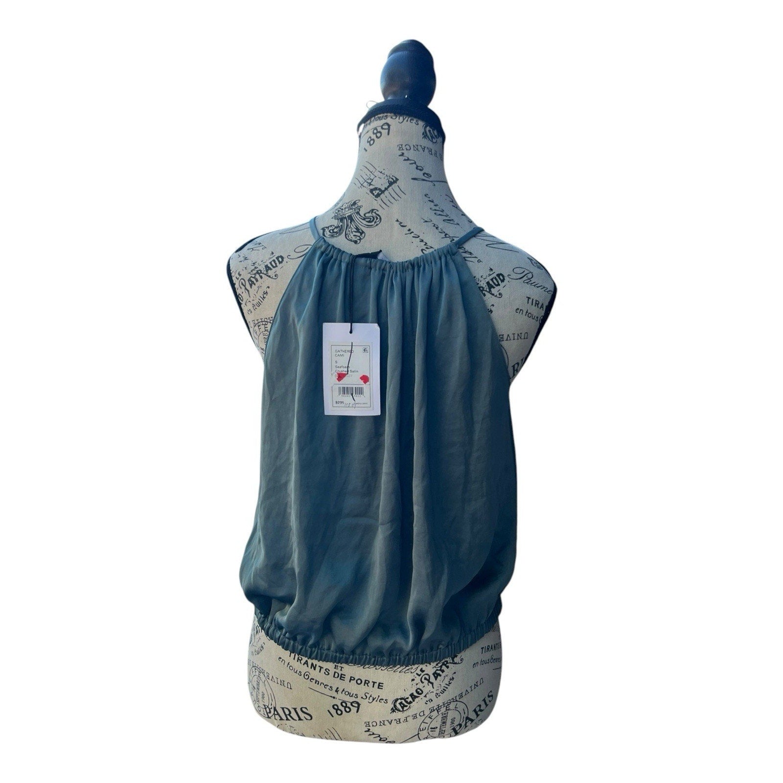Theory Blouson Rumpled Satin Halter Top in Seafoam Size S MSRP $295