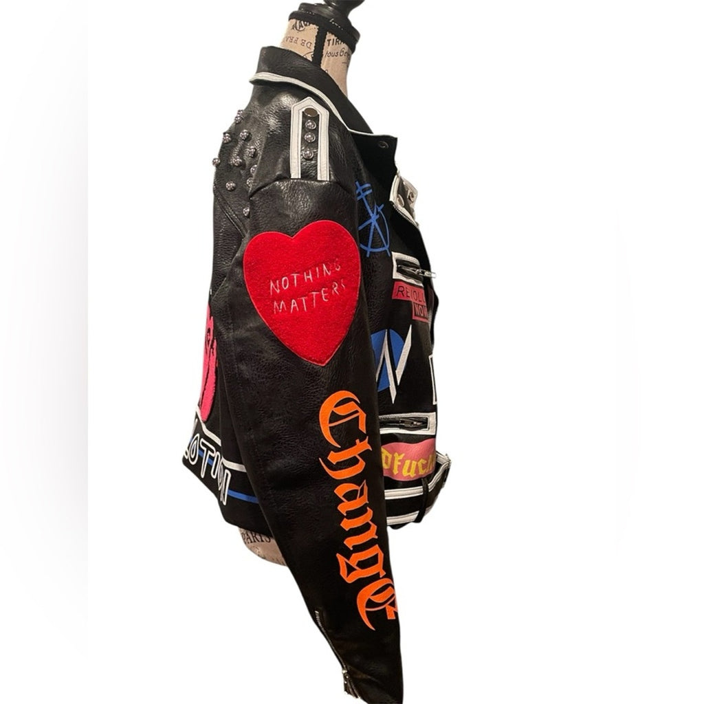 Azalea Wang Black Studded Graphic Moto Jacket