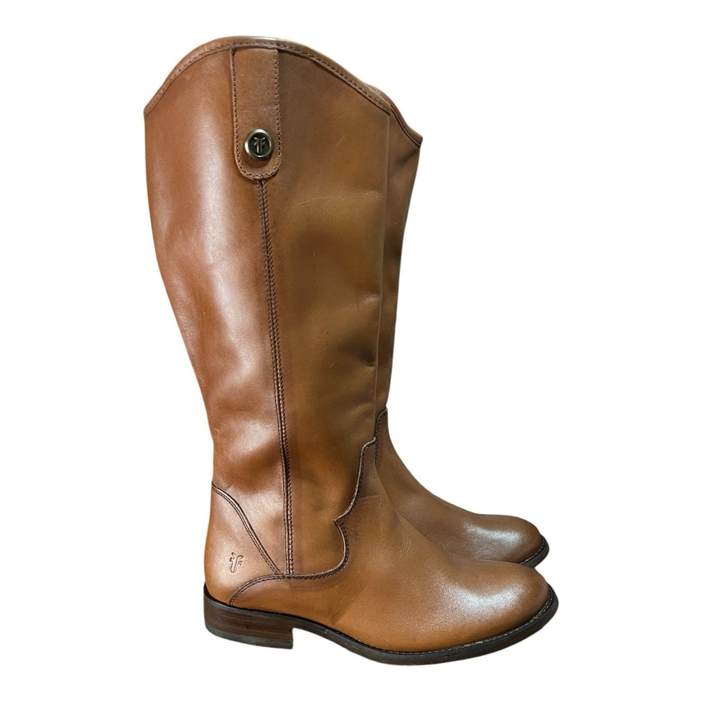 Frye Women's Marissa Medallion Leather Inside Zip Tall Boots in Cognac Womens 5