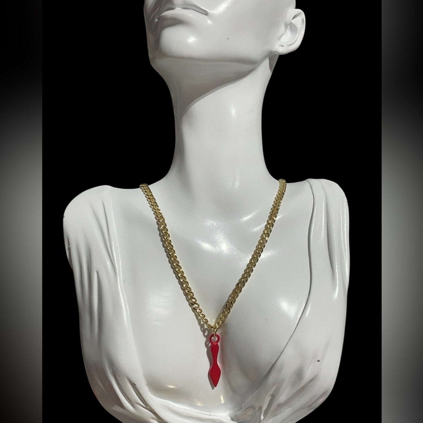 Christian Louboutin Lipstick Necklace Chain with Red Pendant NIB