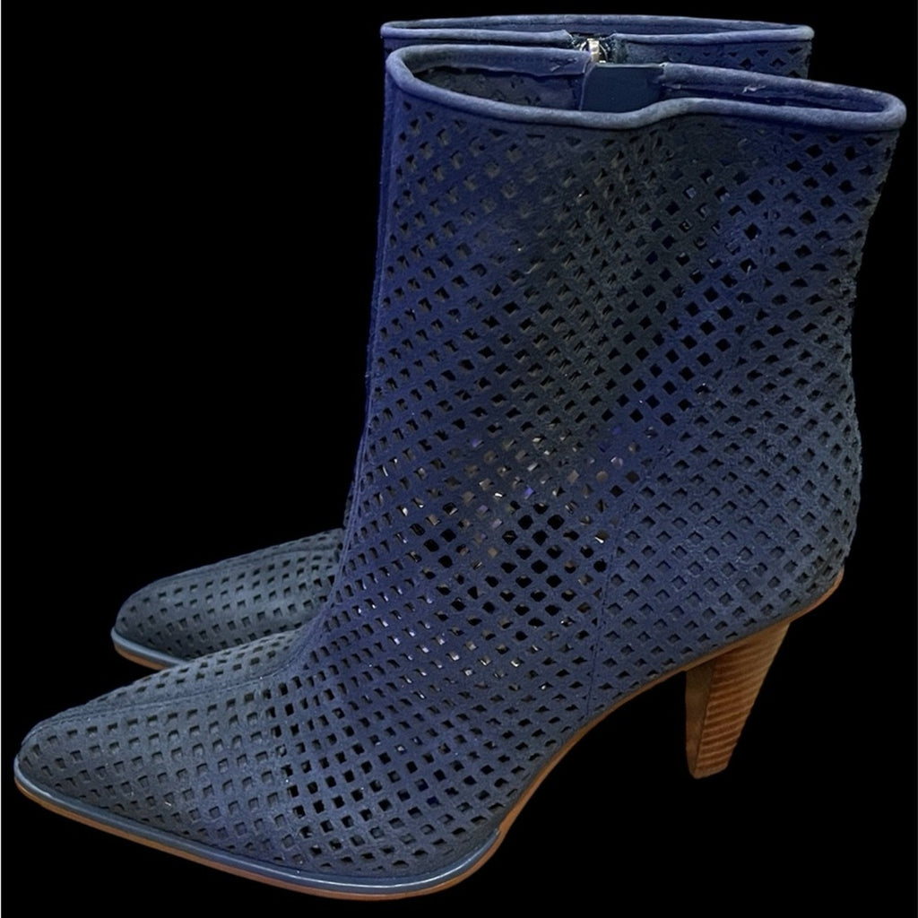 Vince Camuto Blue Suede Perforated Ankle Boots NWOB womens 8.5 M