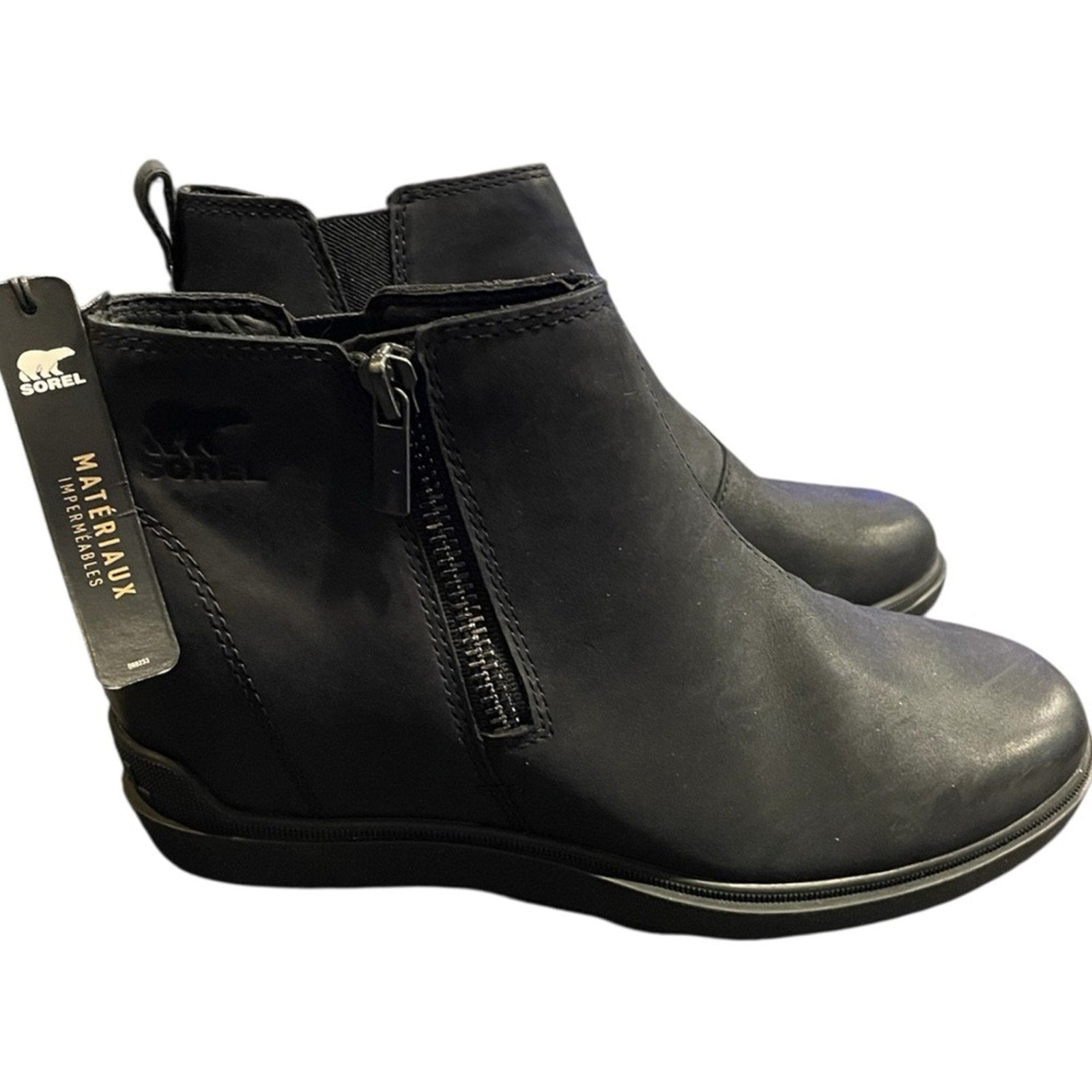 Sorrel Black Leather  Ankle Boots with Side Zipper womens Size 7.5 NWT