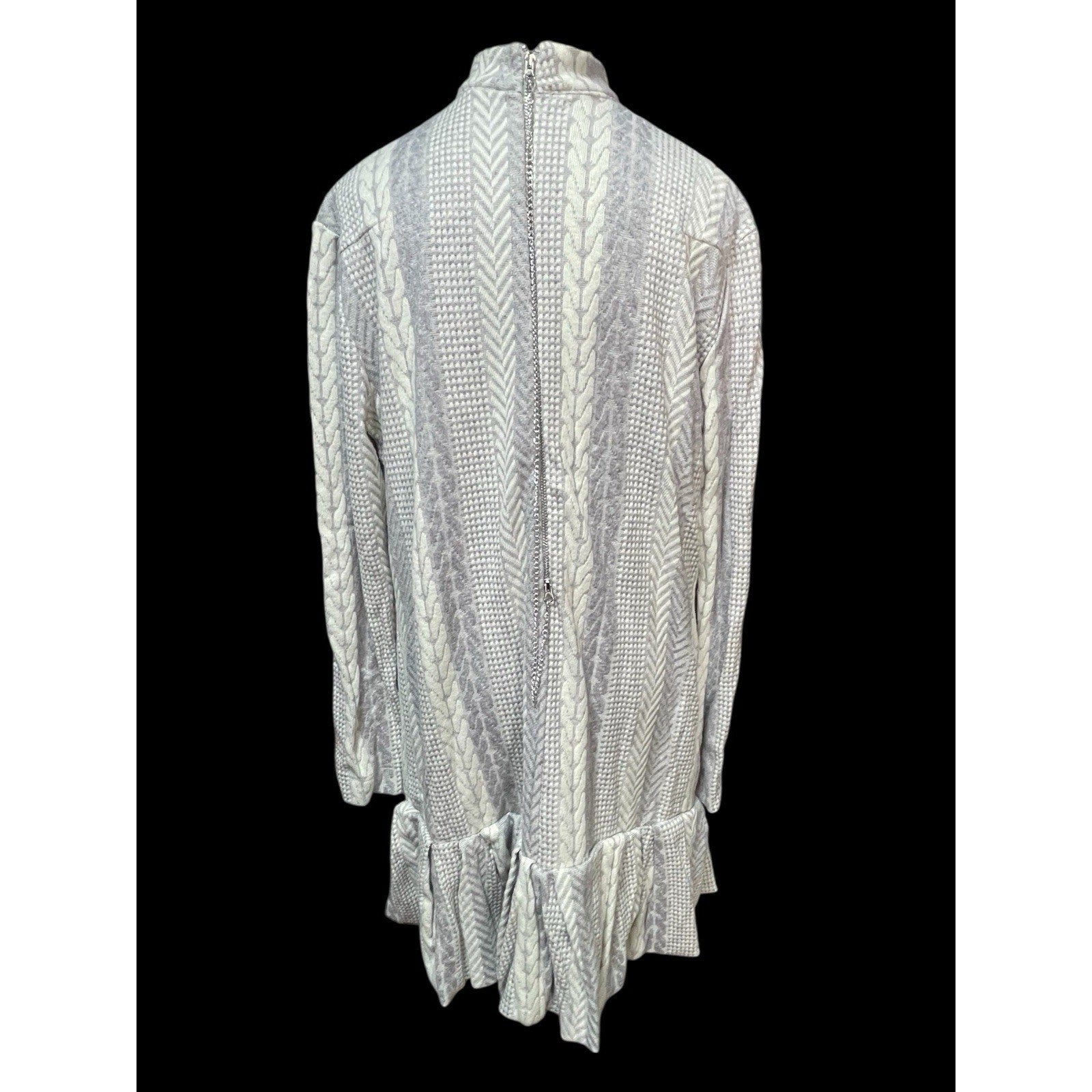 Andre Tan Knit Dress – Gray & Beige, XL Knee-Length Cozy