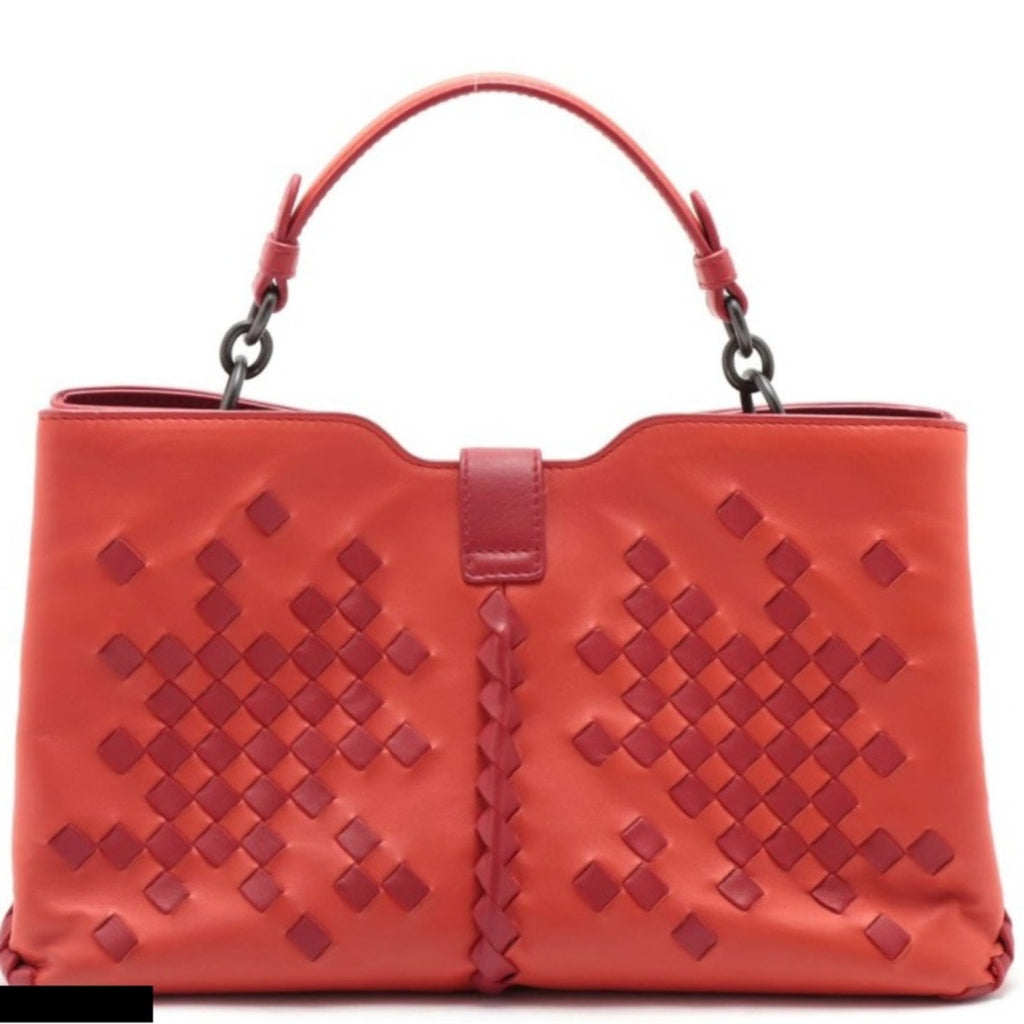 Bottega Veneta Orange and Maroon Woven Leather crossbody Bag Pre Owned