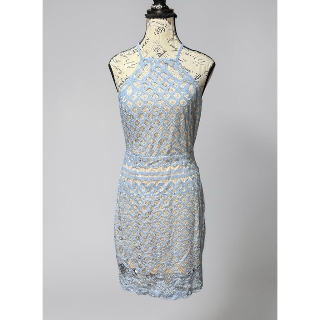 Lulus Steal a Kiss Light Blue Lace Cutout Body-Con Dress Size M NWT