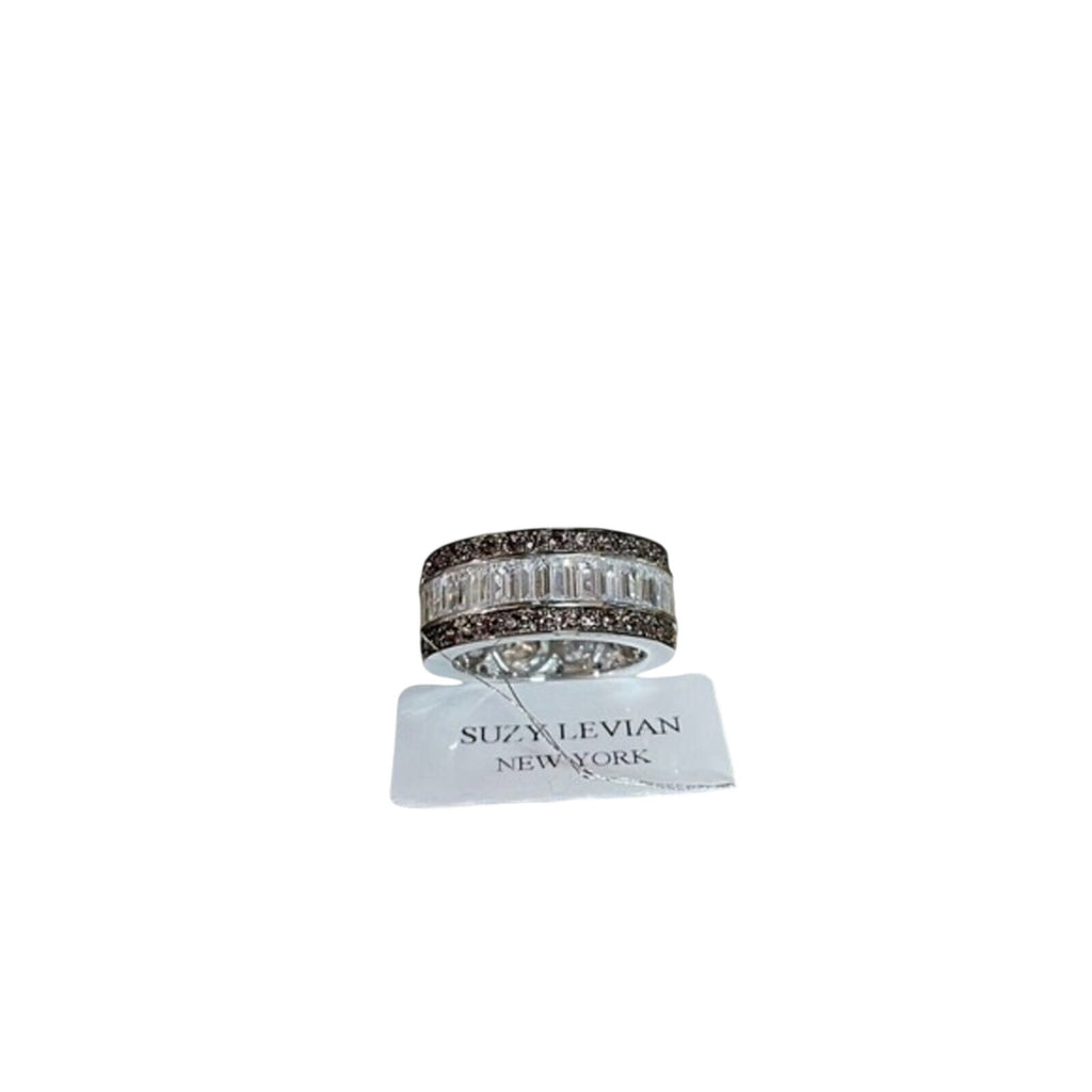 Suzy Levian Sterling Silver Ring Jewelry Chocolate & White‎ Baguette CZ size 5