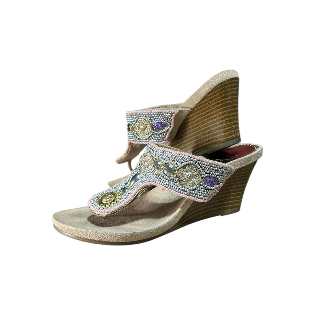 Rialto Beaded Sandals With 3 In Wedge Heel Size 7.5
