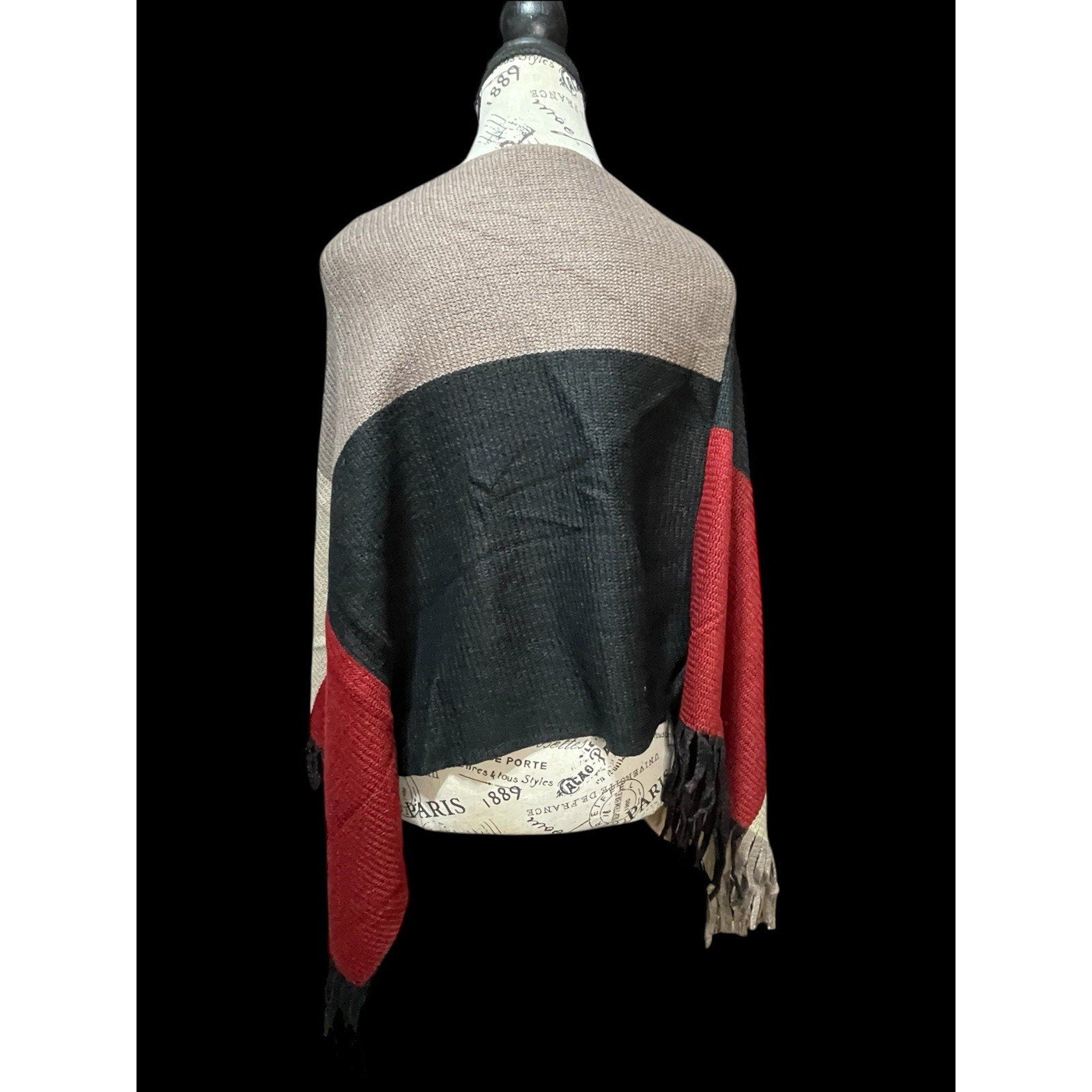 Hayden Los Angeles Black-Red Poncho Sweater - One Size, New