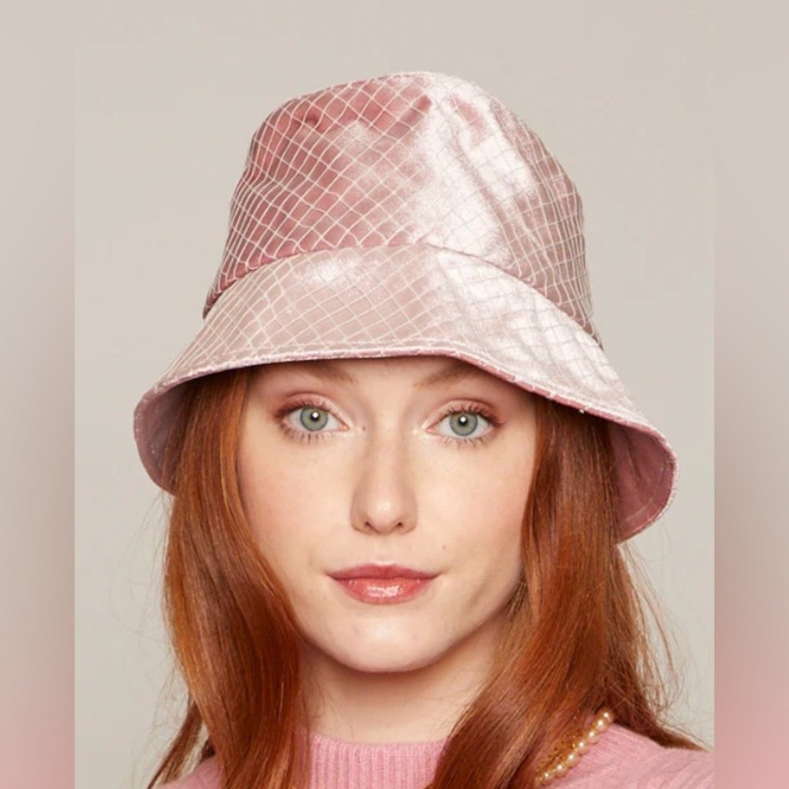 Eugenia Kim Velvet Mesh Lined Elegant Pink Bucket Hat NWT MSRP $225