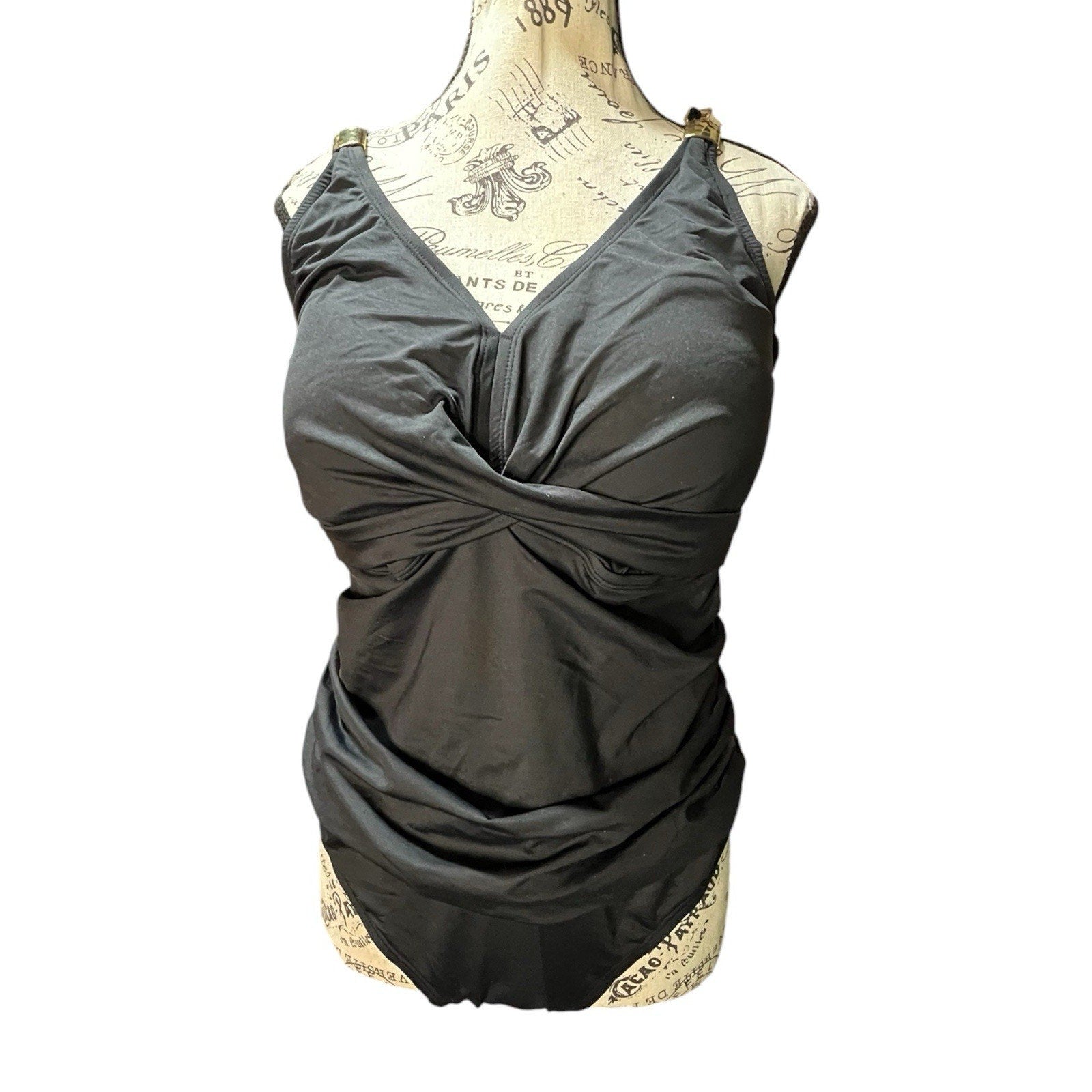 Lauren By Ralph Lauren Black Twist Front Swimsuit Size 18W NWOT