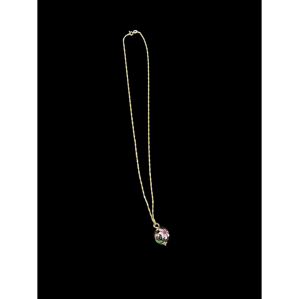 Vintage 14K Gold Cloisonné Colosseum Pendant Necklace Italy JJ Mark 4.3g