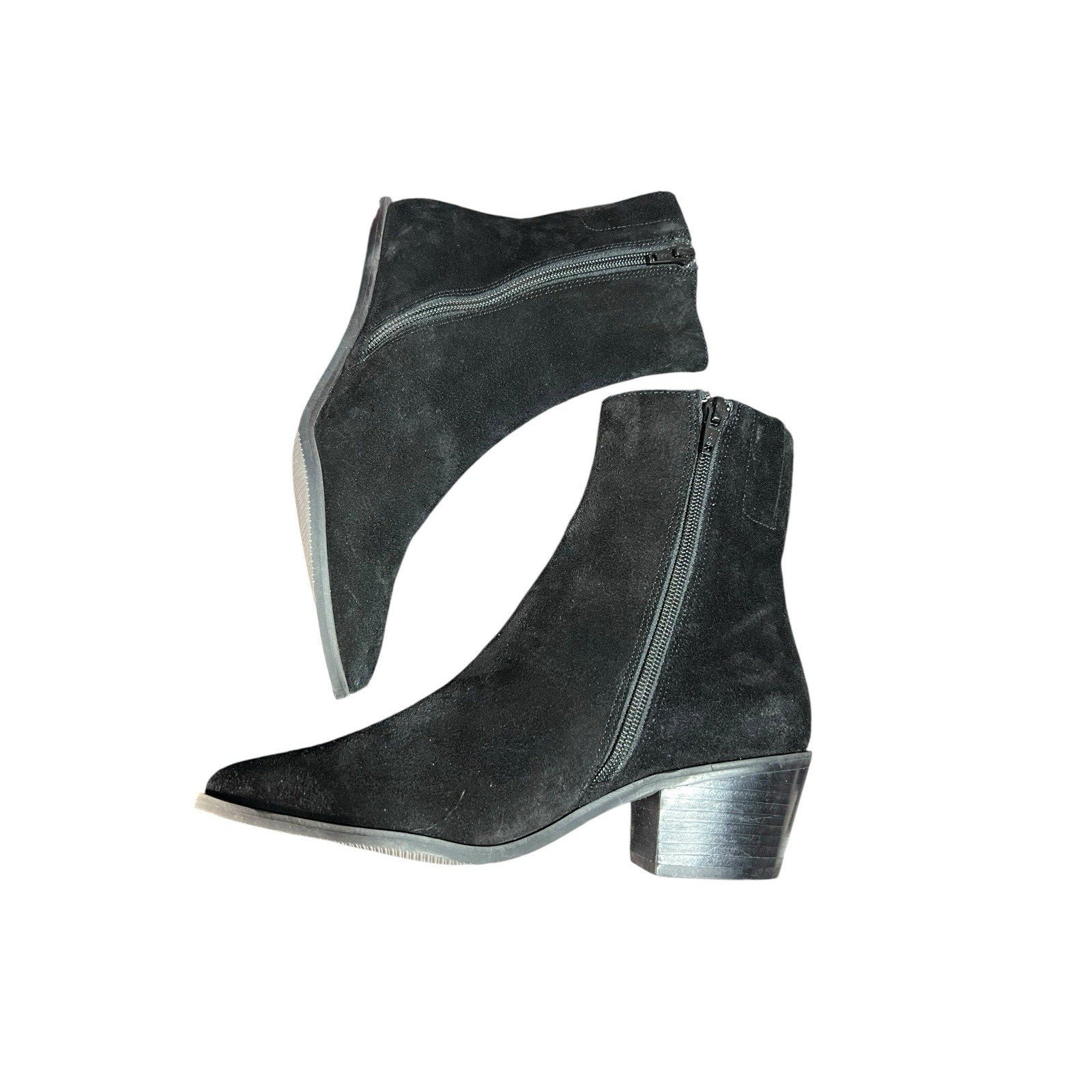 Lisa Vickey Black Suede Ankle Booties Women’s Size 7M With 2 In Heel