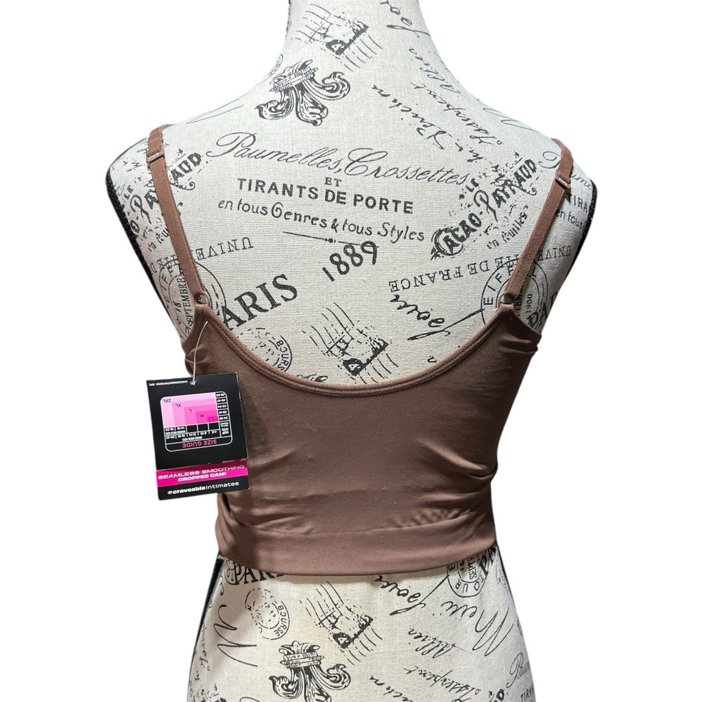 Maiden Form Brown Cropper Tank Top With Built In Bra NWT
