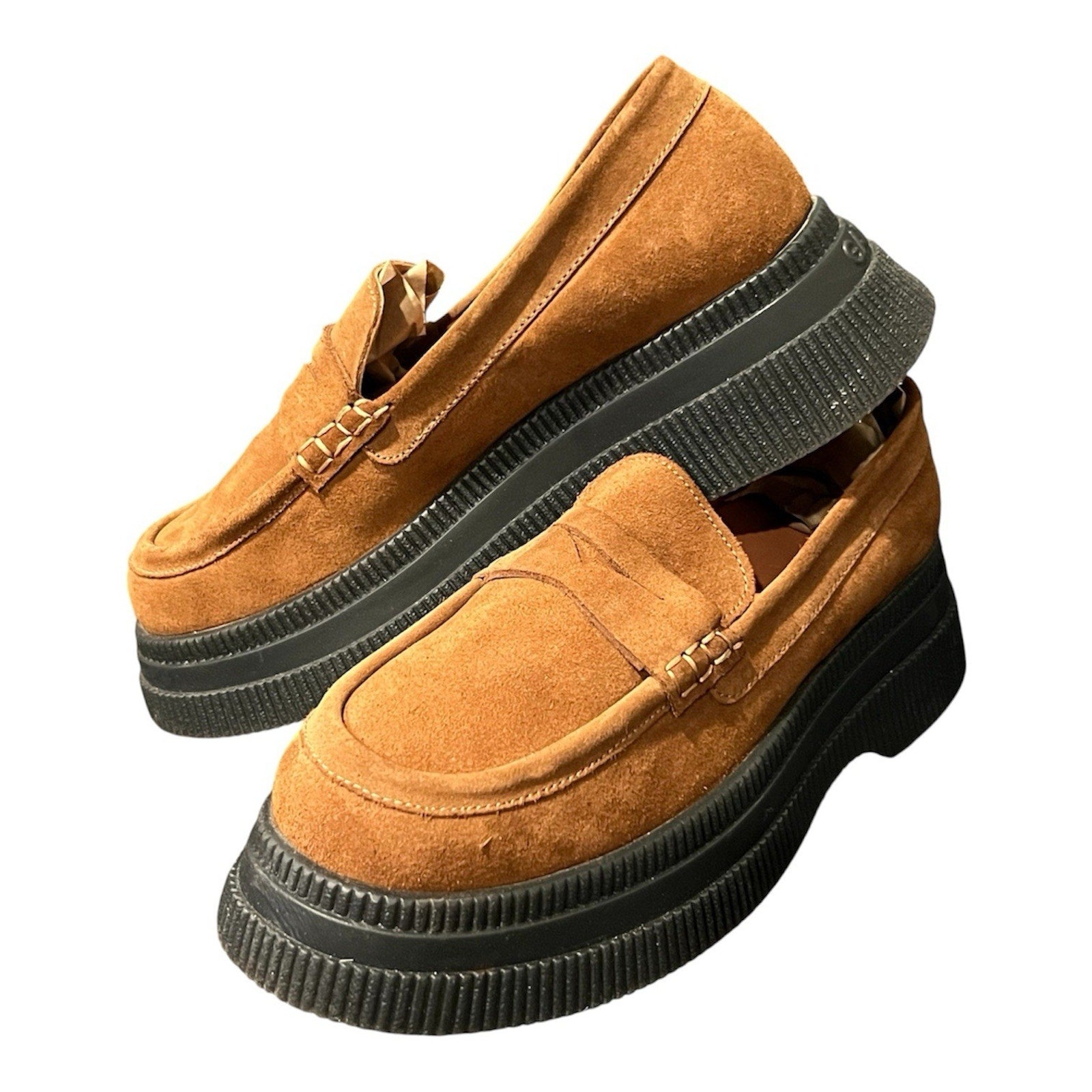 GANNI Creeper Wallaby Men’s platform loafers in a brown suede cognac EU Size 43