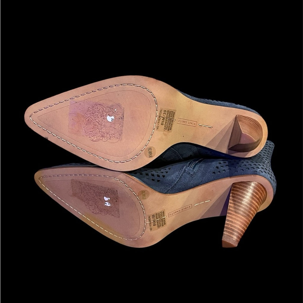 Vince Camuto Blue Suede Perforated Ankle Boots NWOB womens 8.5 M