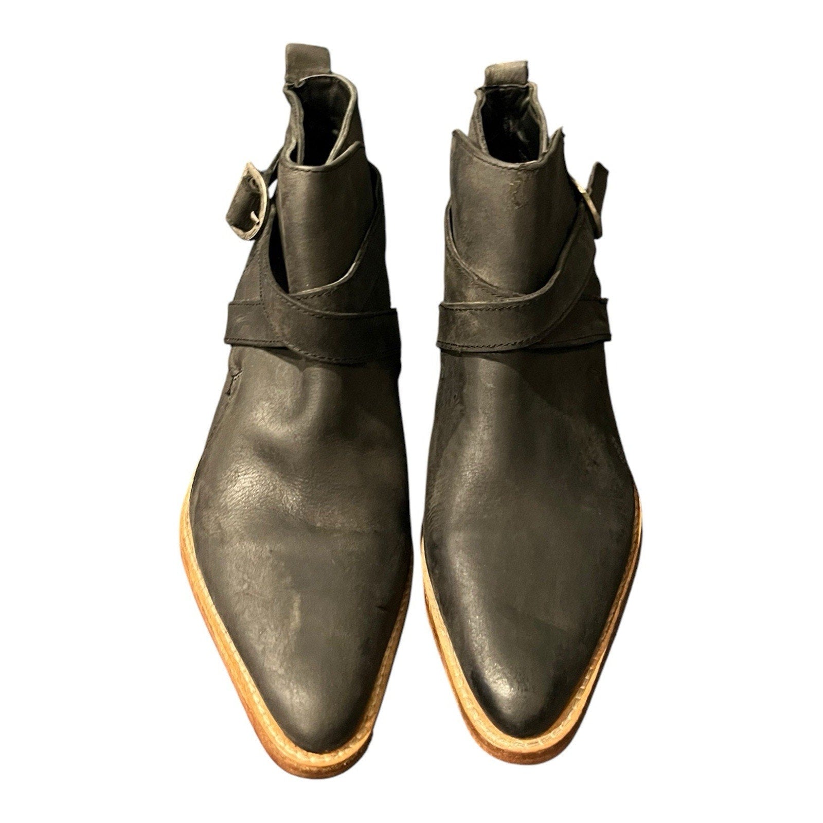 Free People Back Loop Ankle Boots in washed black leather Women’s Shoe Size EU38