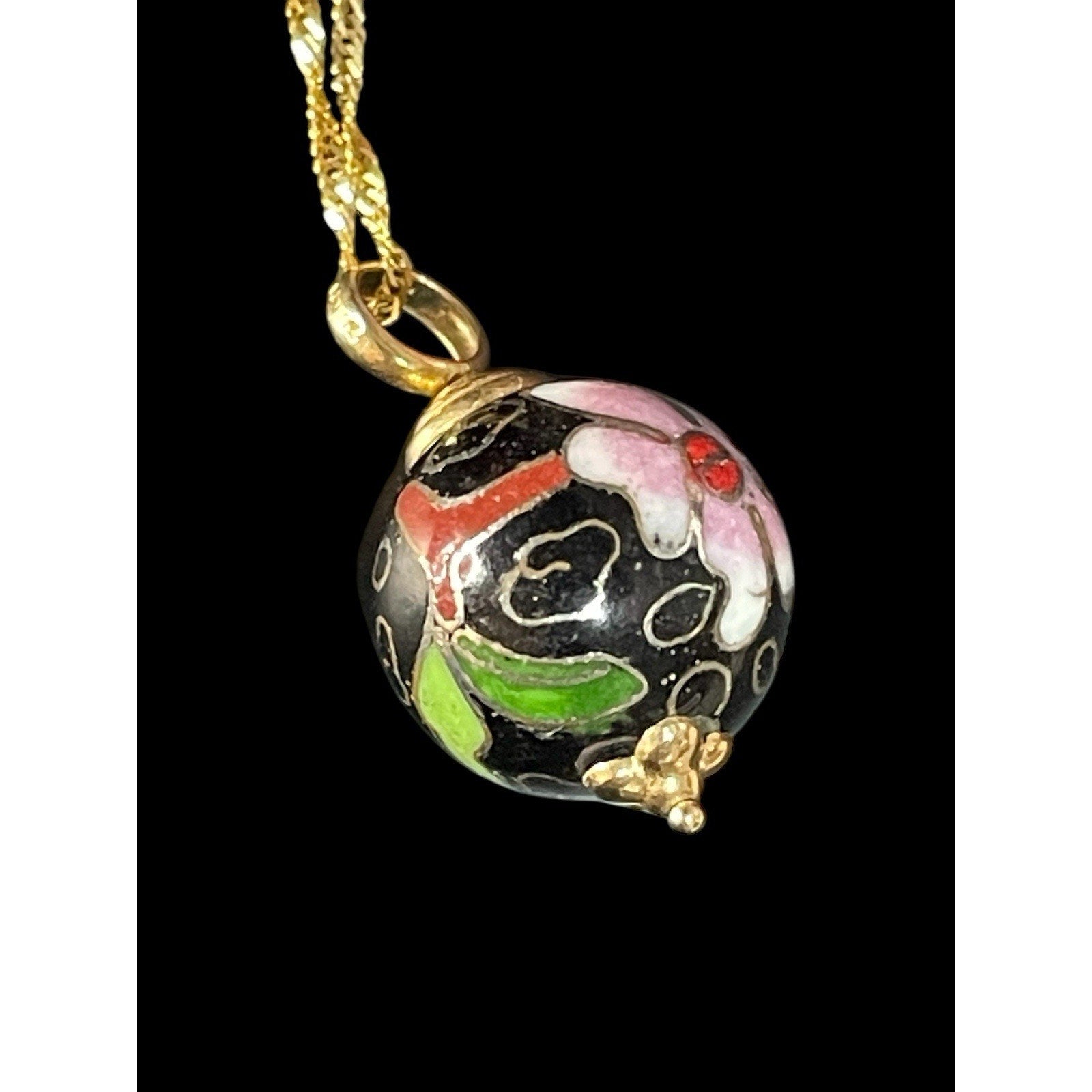 Vintage 14K Gold Cloisonné Colosseum Pendant Necklace Italy JJ Mark 4.3g