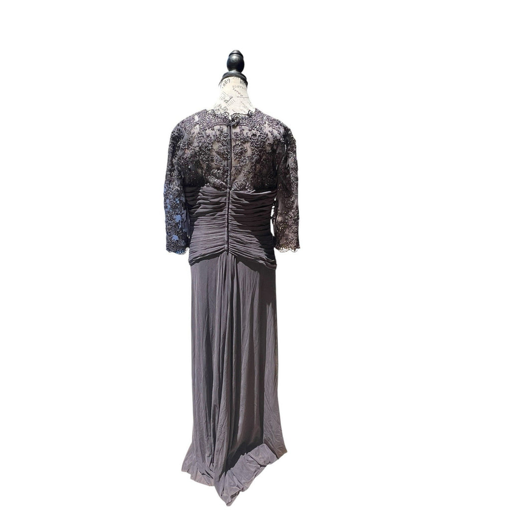 La Femme Jersey Gown with Knot Detail and Lace Sleeves New Size 12 $515 MSRP