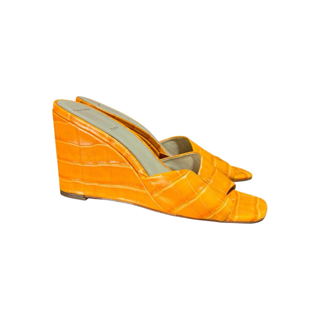 Black Suede Studio Paloma Sandals Vibrant Orange Croc Embossed EU 40 US 9.5