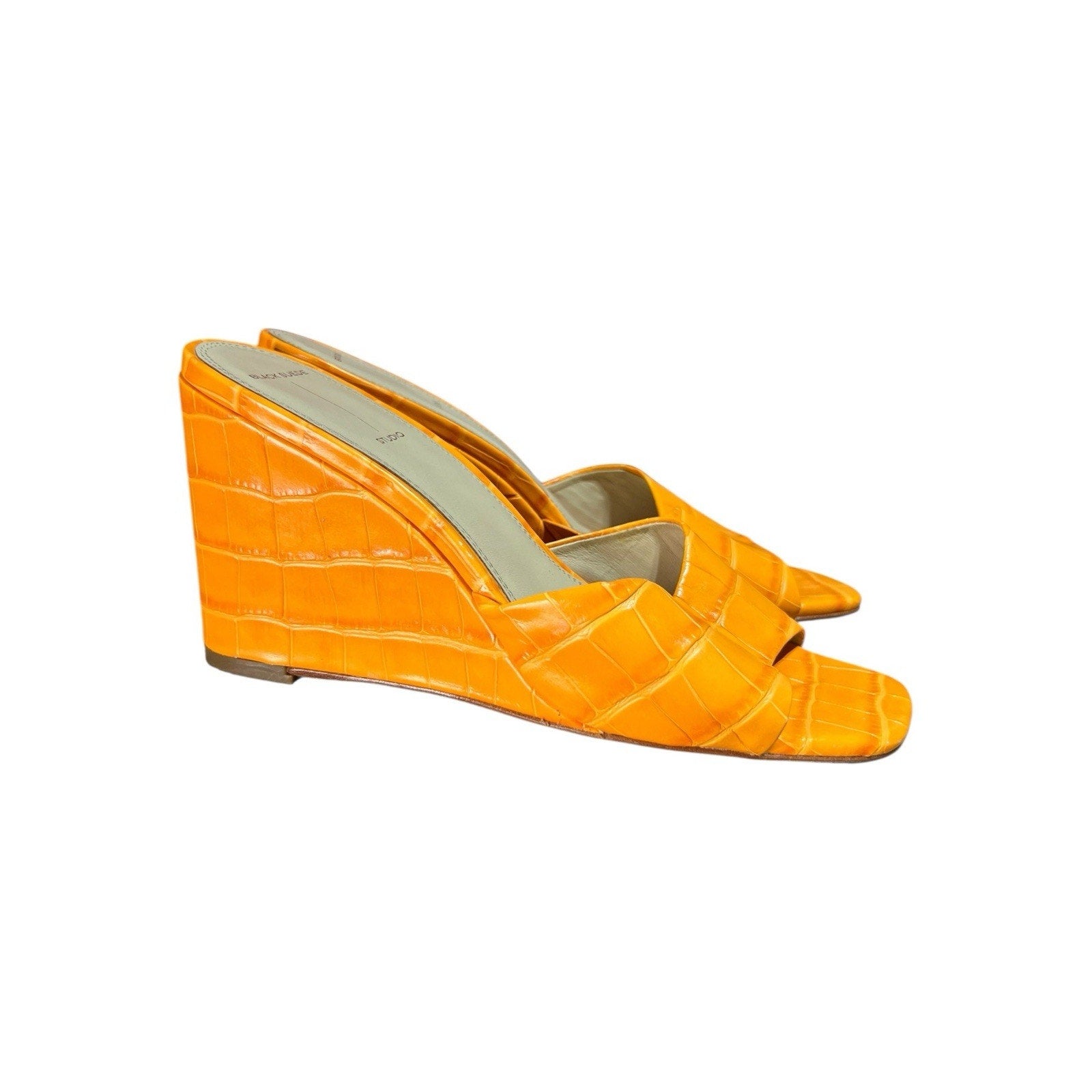 Black Suede Studio Paloma Sandals Vibrant Orange Croc Embossed EU 40 US 9.5