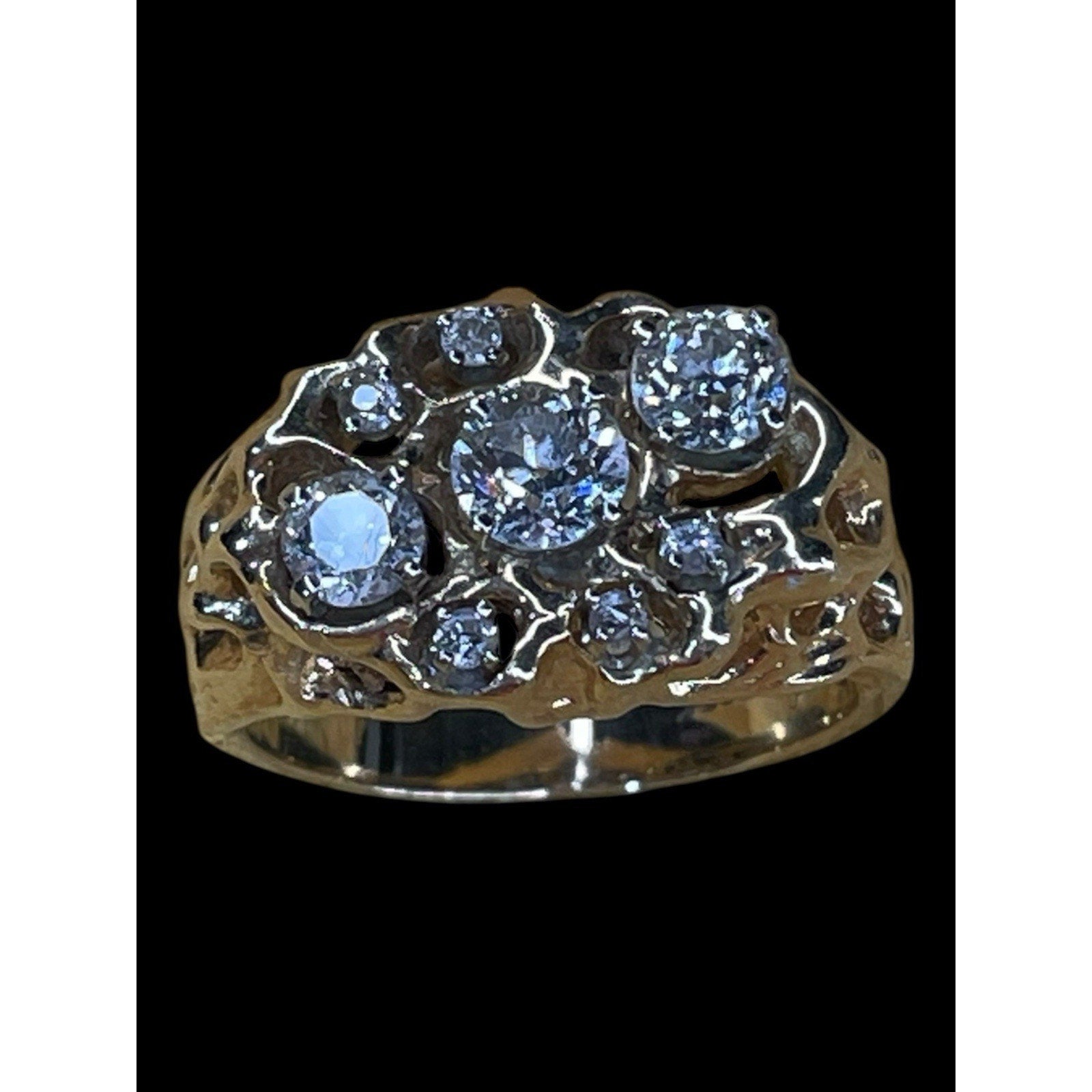 Brutalist Style 14K Yellow Gold Diamond Cluster Marked VL Sz 9 10.7 Grams