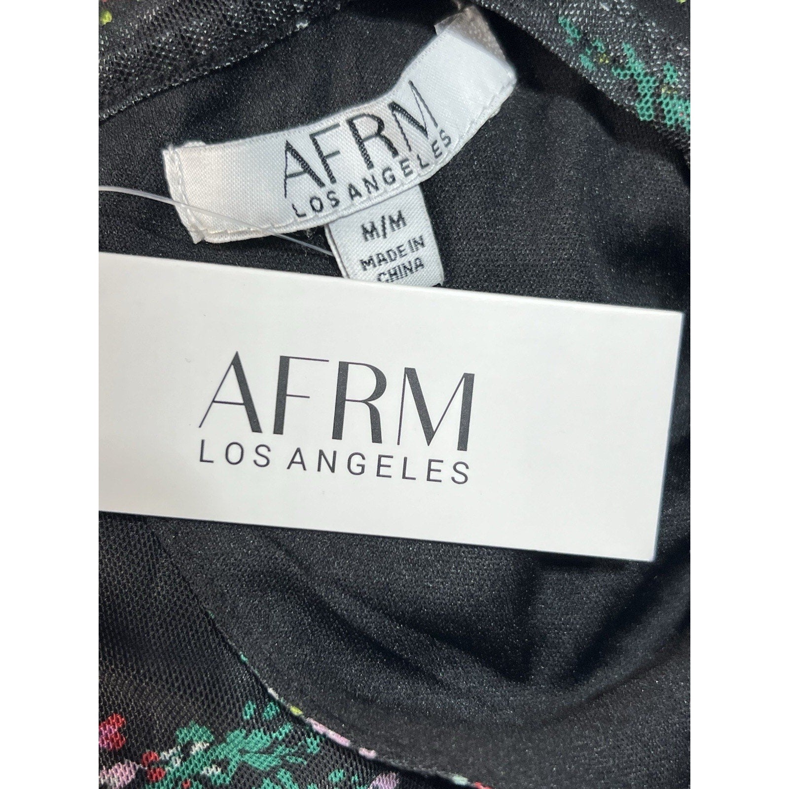 AFRM Black Floral Knee Length Dress Women’s Size M