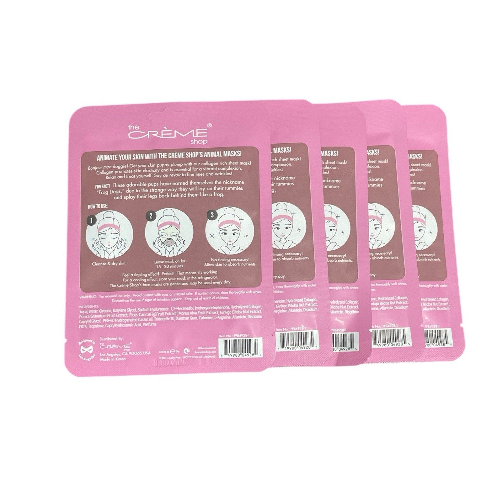 The Crème Shop Plump Up Skin French Bulldog Face Mask Set Of 5 New