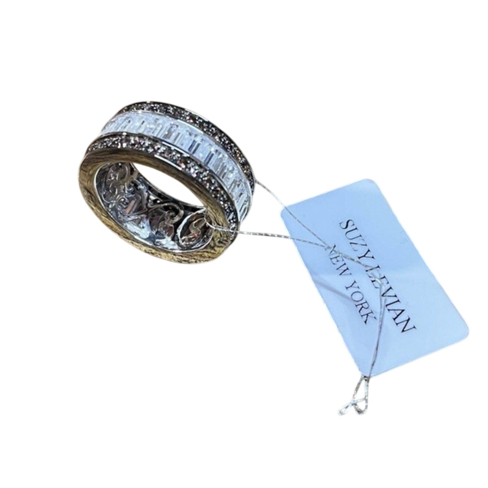 Suzy Levian Sterling Silver Ring Jewelry Chocolate & White‎ Baguette CZ size 5