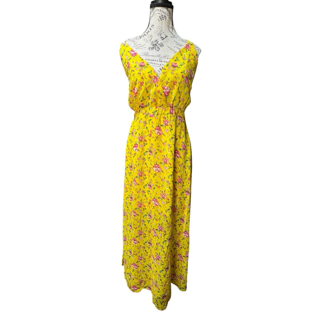 Threads And States Yellow Floral Sun Dress Women’s Size L NWOT