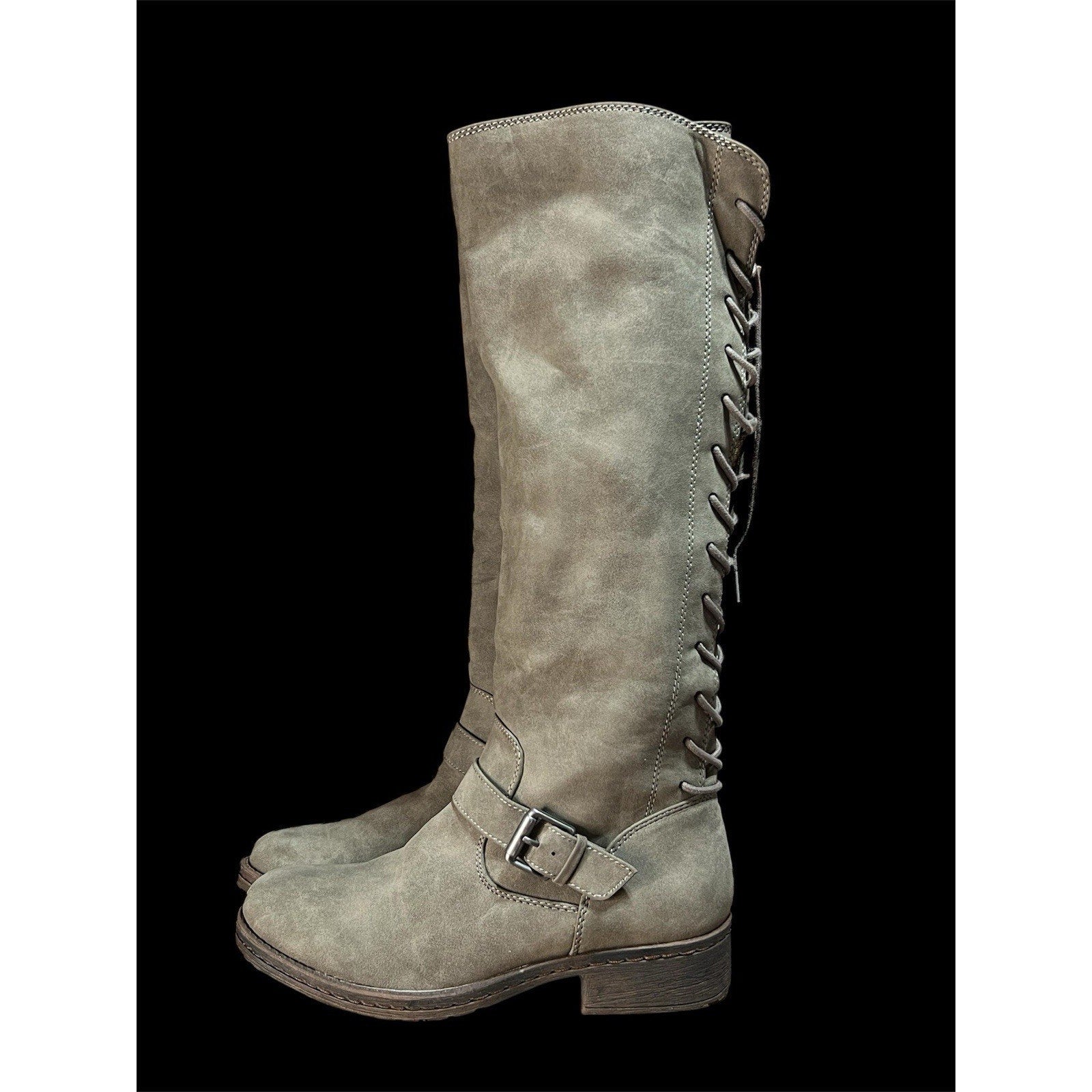 Euro Soft Gray Knee High Lace Up Boots New Size 7M