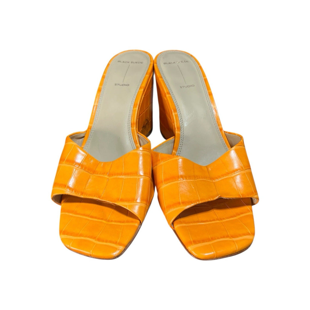 Black Suede Studio Paloma Sandals Vibrant Orange Croc Embossed EU 40 US 9.5