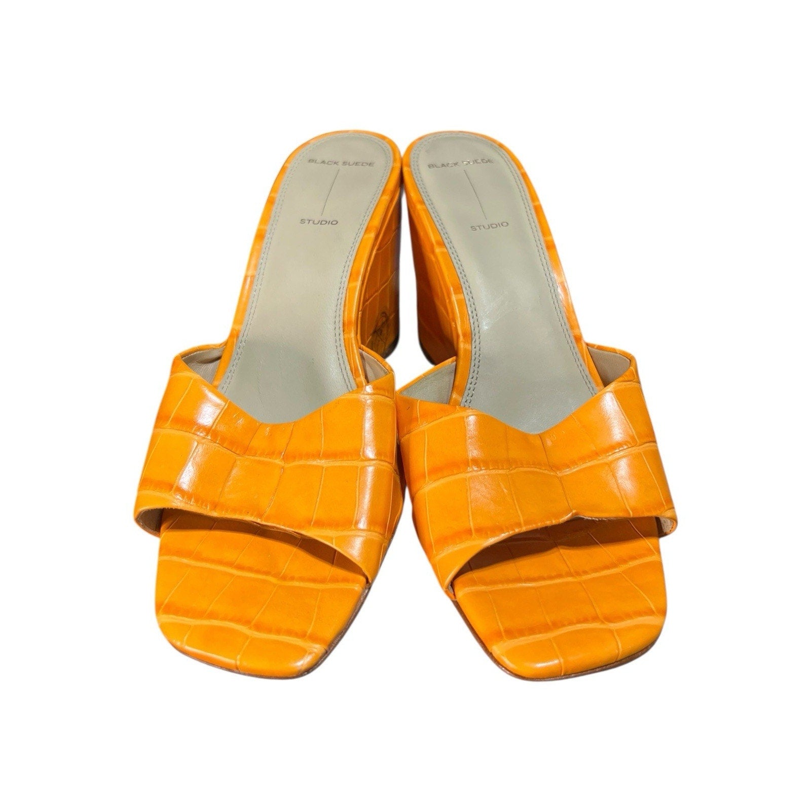 Black Suede Studio Paloma Sandals Vibrant Orange Croc Embossed EU 40 US 9.5