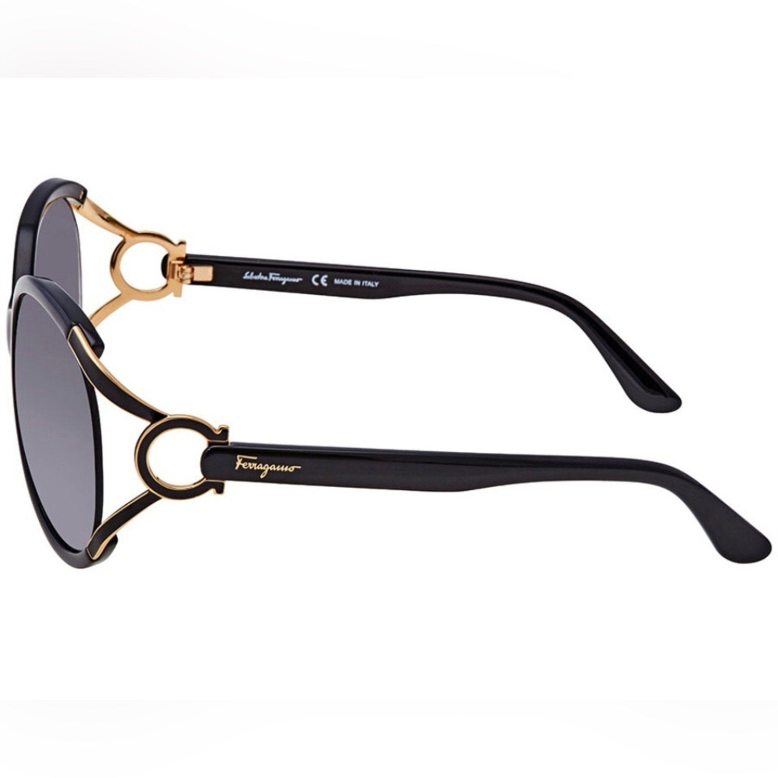 Salvatore Ferragamo Black Oval Sunglasses NIB MSRP $295