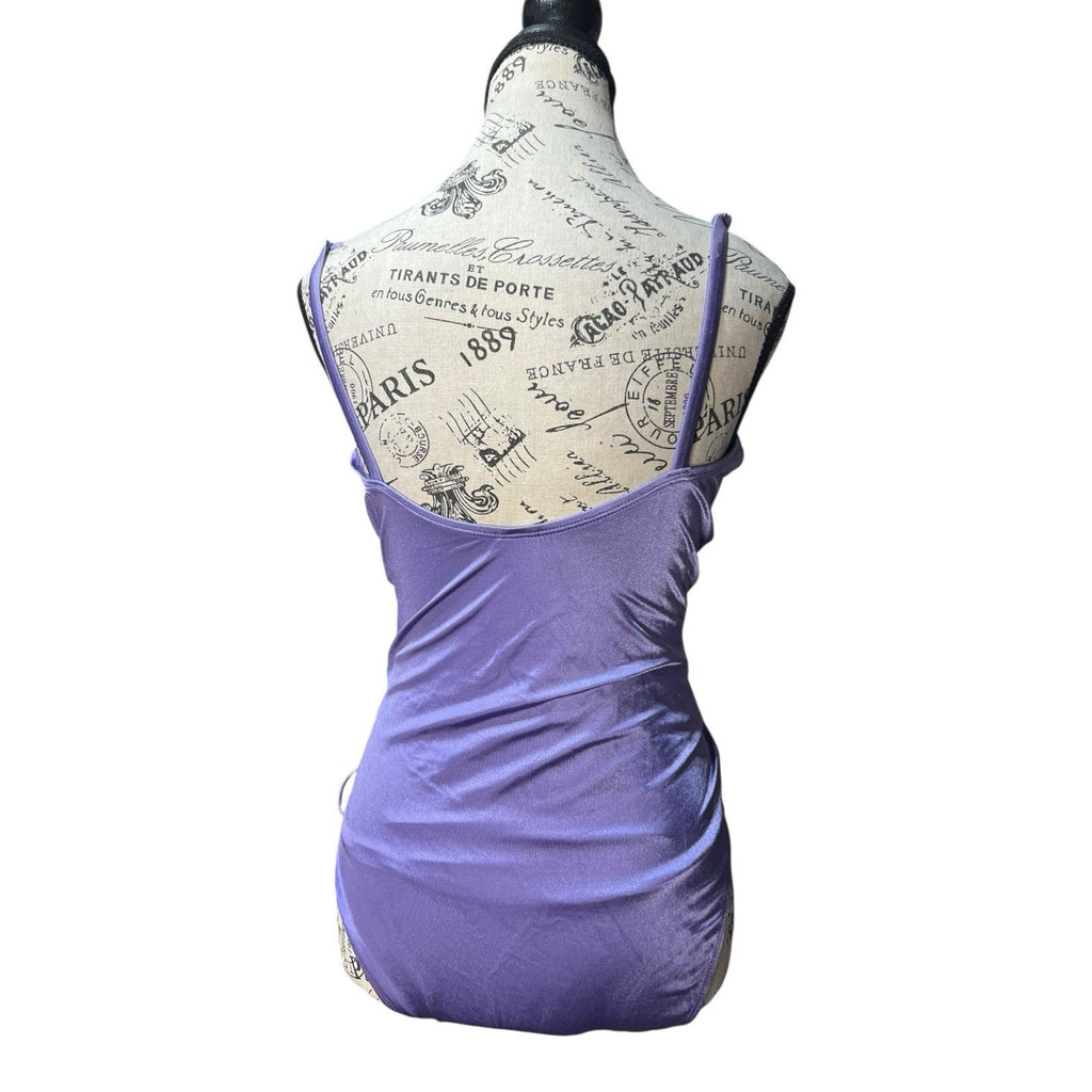 Good American Shine Ruched Swimsuit in stretch nylon Lavender Size 3