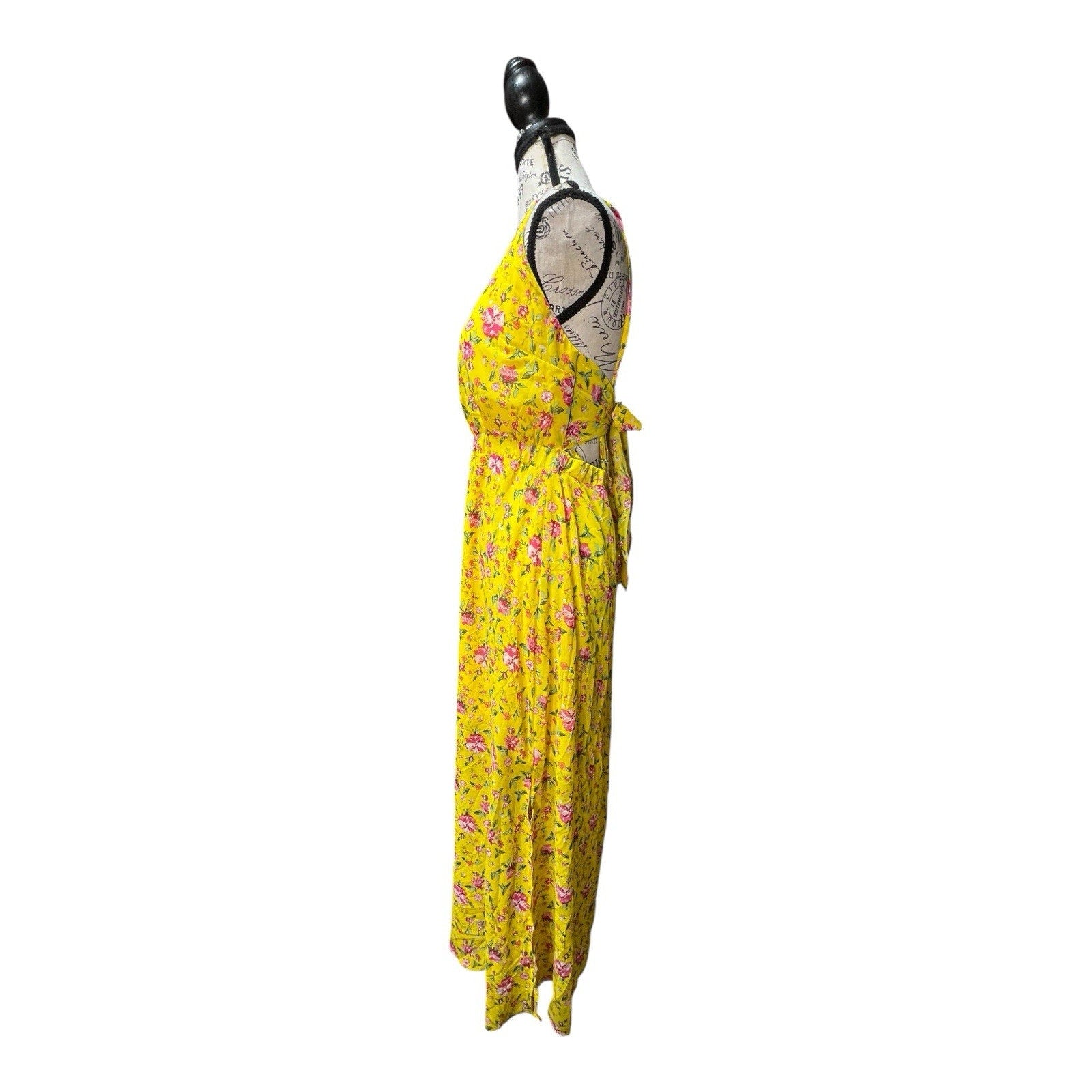 Threads And States Yellow Floral Sun Dress Women’s Size L NWOT