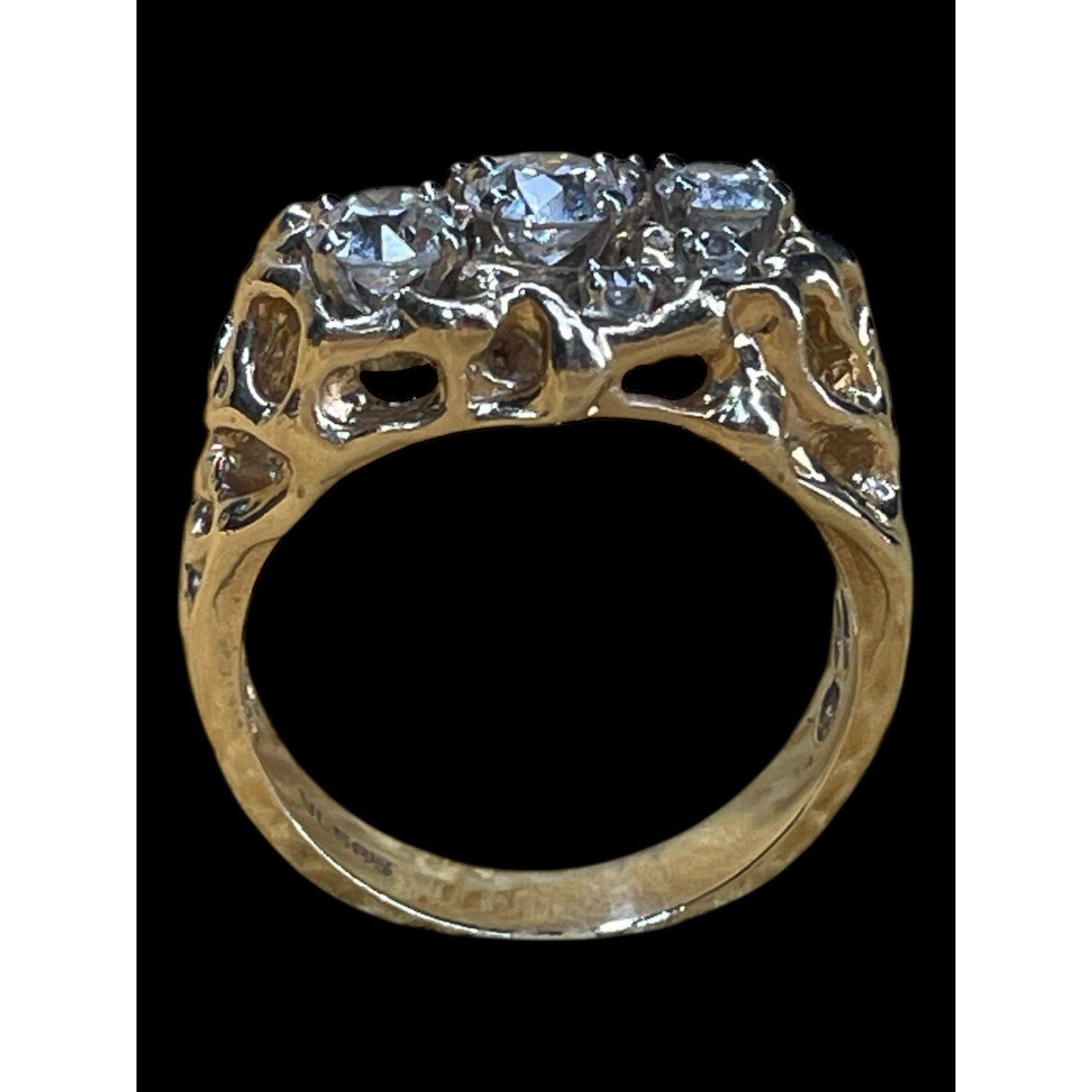 Brutalist Style 14K Yellow Gold Diamond Cluster Marked VL Sz 9 10.7 Grams
