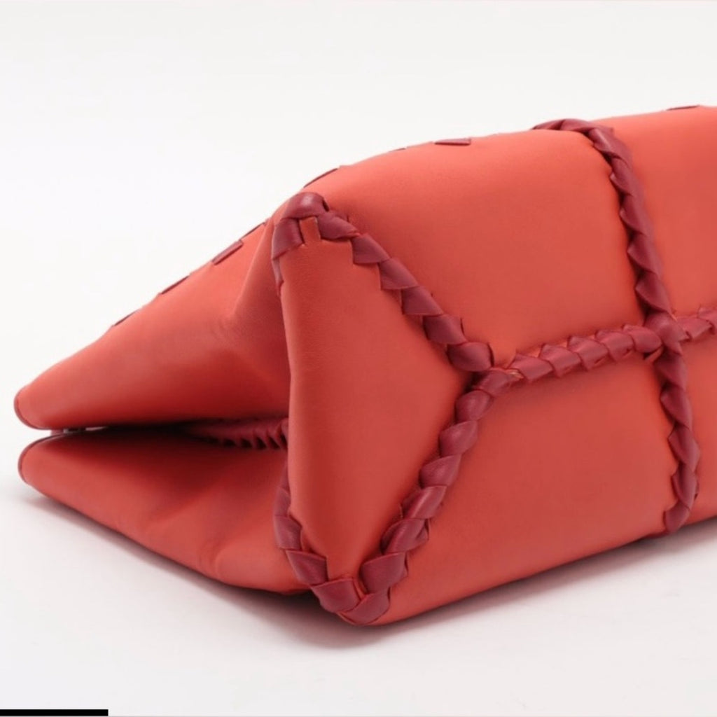 Bottega Veneta Orange and Maroon Woven Leather crossbody Bag Pre Owned