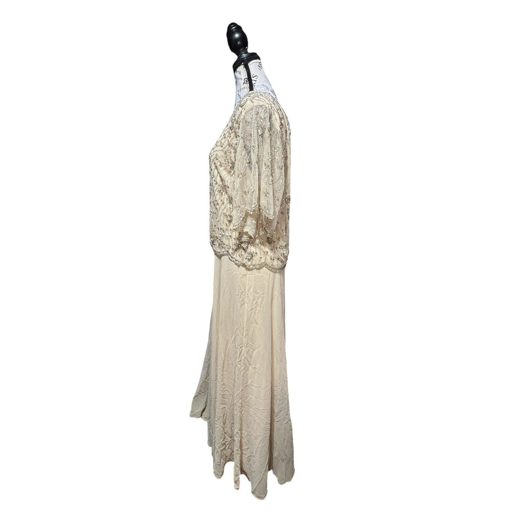 Jkara Beige Beaded Maxi Dress Women’s Size 16