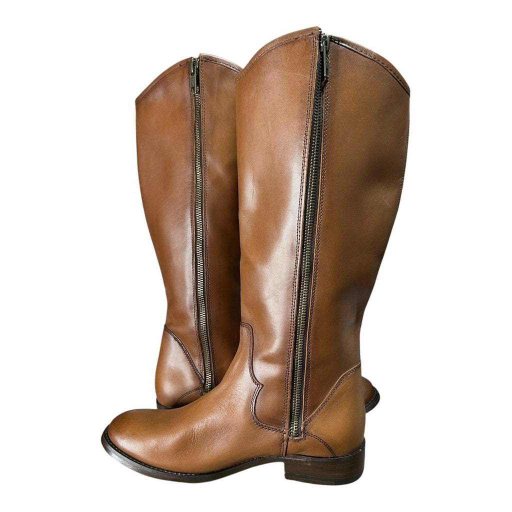 Frye Women's Marissa Medallion Leather Inside Zip Tall Boots in Cognac Womens 5