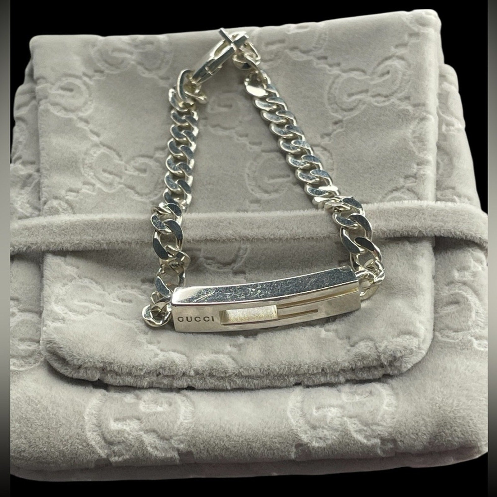 Gucci Silver-Tone Chain Bracelet with COA