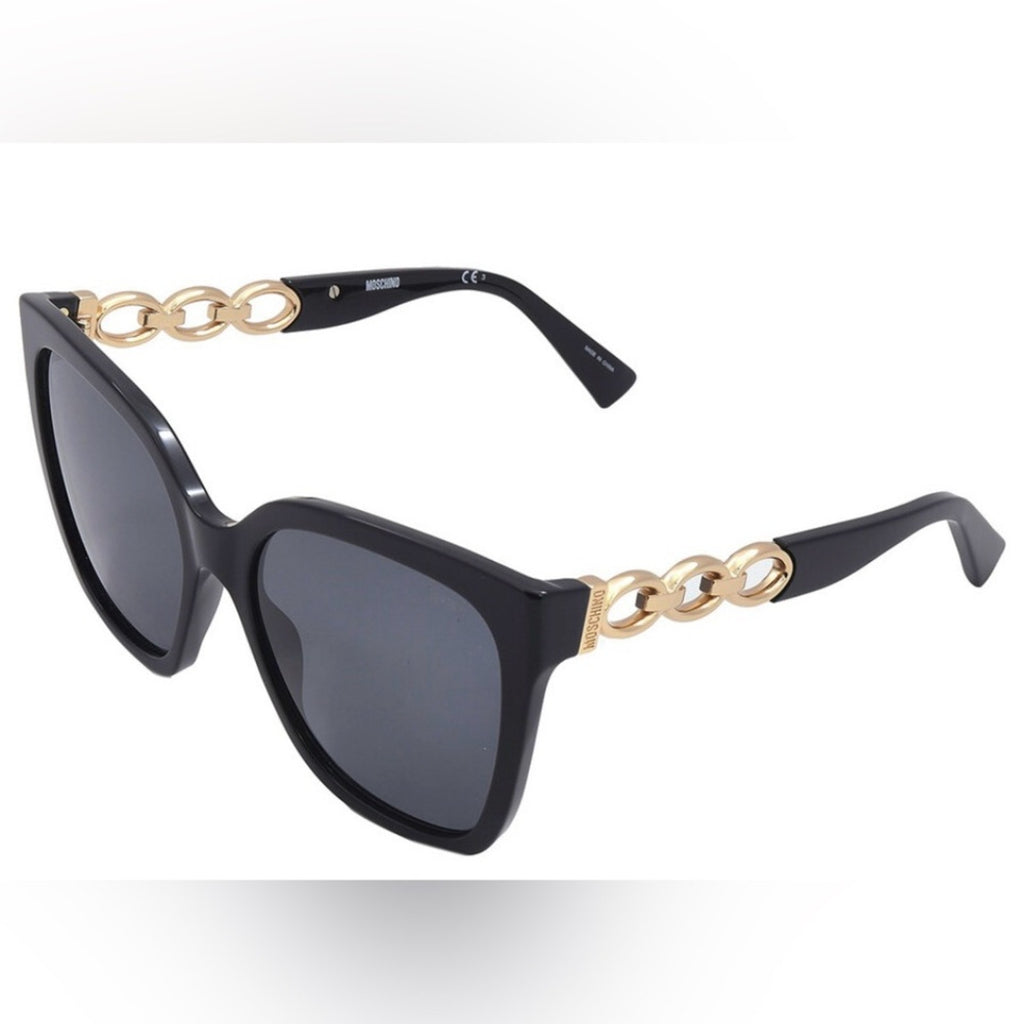 Moschino Chic Black Sunglasses with Gold Accents NIB MSRP $254